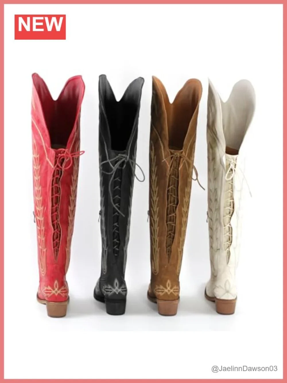 Embroidered Western Thigh High Cowgirl Boots Leather Chunky Heel